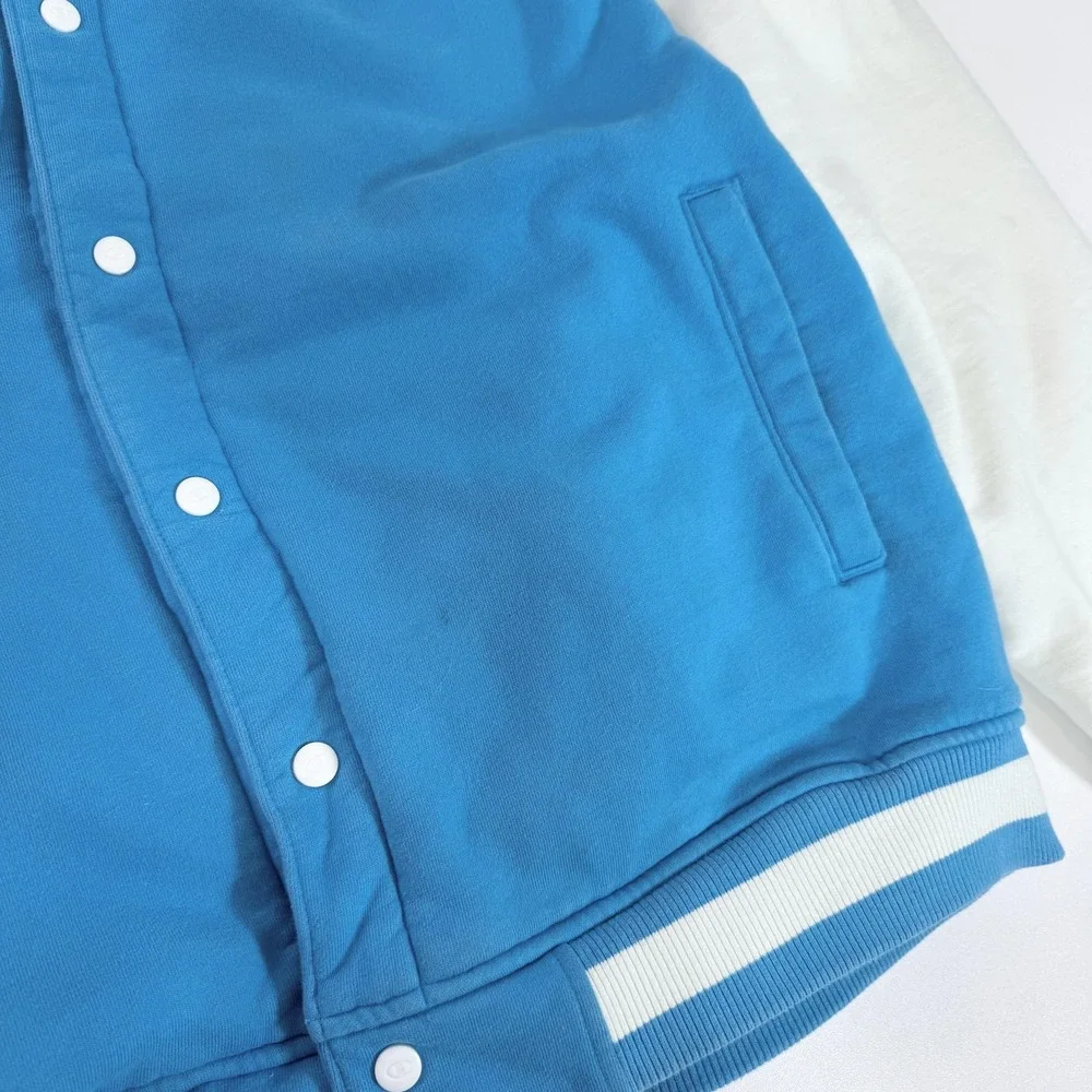 Champion Jacket Mens 3XL Blue White Varsity Letterman Snap Quilted Lined Fleece